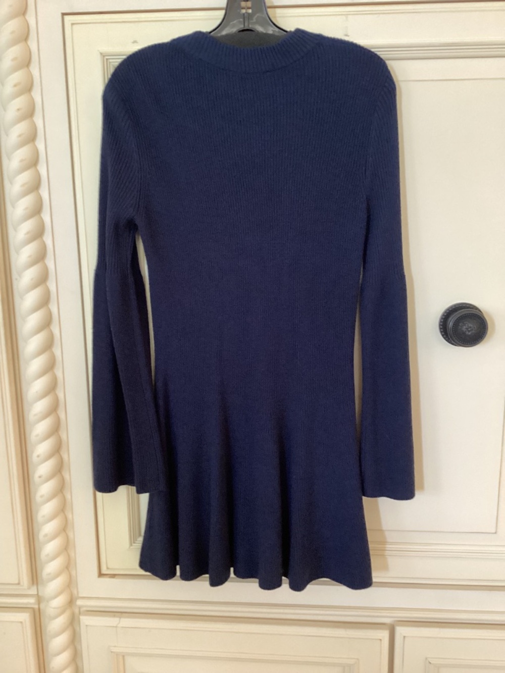 LORI FELT - BELL SLEEVE SWEATER / DRESS - NAVY BLUE RIBBED KNIT - SIZE M - Picture 3 of 9